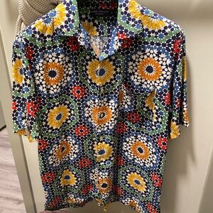 Daniel Cremieux Men's Geometric Floral Shirt - Blue, Yellow, Red, Green - Med